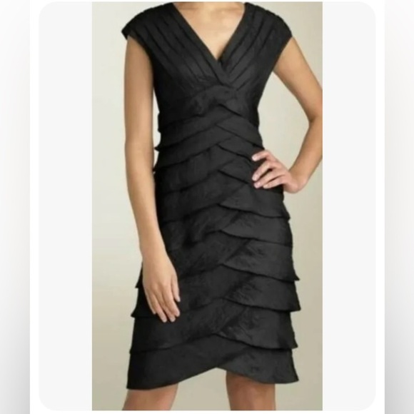 Adrianna Papell size 6 Tiered Ruffle Shutter Pleat black cocktail dress NWT - Picture 1 of 5